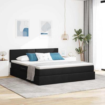 Opbergbed met matras met matras Zwart 160 x 200 cm Bewerkt hout
