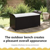 Opbergbankje met kussen 138 cm poly rattan bruin - thumbnail