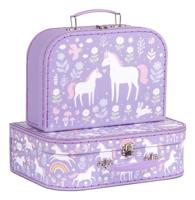 Set van 2 EENHOORN A Little Lovely Company koffers voor meisjes lavendel - thumbnail