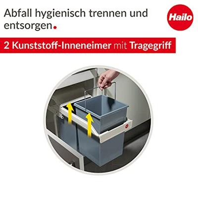 Vuilnisemmer Hailo Multi-Box duo L Wit Grijs Crème Staal Plastic 2 lades 14 L Integreerbaar (2 Stuks) - thumbnail