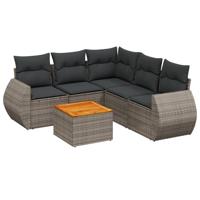 6-delige Loungeset met kussens poly rattan grijs - thumbnail