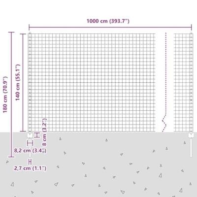 VidaXL Hek met paal grijs 1,4 x 10 m staal en pvc