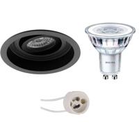 LED Spot Set - Pragmi Domy Pro - GU10 Fitting - Inbouw Rond - Mat Zwart - Verdiept - Kantelbaar - Ø105mm - Philips - CorePro 830 36D - 4.6W - Warm Wit 3000K - thumbnail