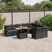 10-delige Loungeset met kussens poly rattan zwart - thumbnail