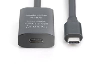 DIGITUS Actieve USB-verlengkabel - USB-C vrouwelijk naar USB-C mannelijk - 10 m - USB 3.2 Gen1-5 Gbit/s - Plug & Play - met signaalversterker - Zwart