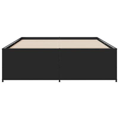 Bedframe bewerkt hout metaal zwart 135x190 cm