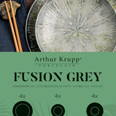 Arthur Krupp Serviesset Fusion Grey - 12-delig / 4 personen - 4 dinerborden, 4 ontbijtborden en 4 diepe borden