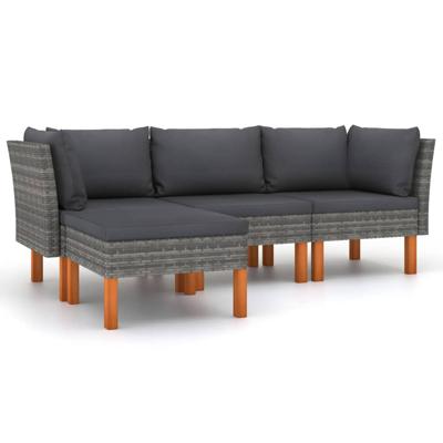 4-delige Loungeset met kussens poly rattan grijs