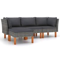 4-delige Loungeset met kussens poly rattan grijs - thumbnail