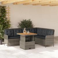 2-delige Loungeset met kussens poly rattan grijs - thumbnail