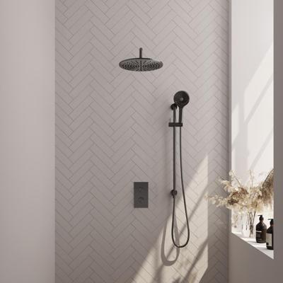 Brauer Gunmetal Carving Thermostatische Regendoucheset Inbouw - Hoofddouche 30 cm - Gebogen Wandarm - 3 Weg - Handdouche 3 Standen - Doucheslang - Geintegreerde Glijstang - Gunmetal