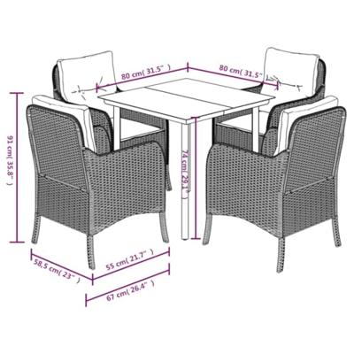 5-delige Tuinset met kussens poly rattan grijs