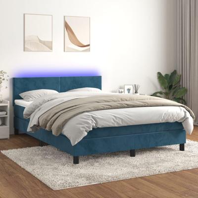 Boxspring met matras en LED fluweel donkerblauw 140x190 cm