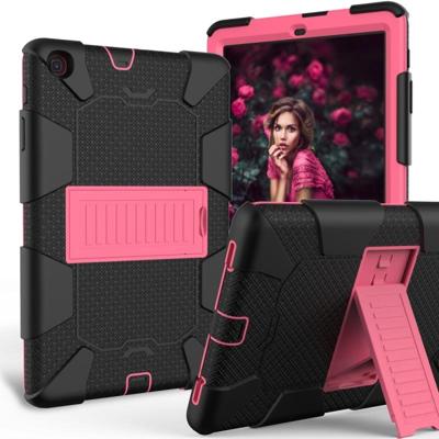 Voor Galaxy tab A 8.0 2019/T290 schokbestendige tweekleurige siliconen beschermhoes met houder (zwart + fuchsia roze)