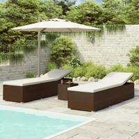 3-delige Ligbeddenset met theetafel poly rattan bruin - thumbnail