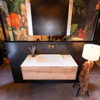 Badkamermeubelset Mondiaz Erin 100 cm met 1 Lade met RIDGE Wastafel Midden Talc Zonder Kraangaten Greeploos Mat Washed Oak - thumbnail