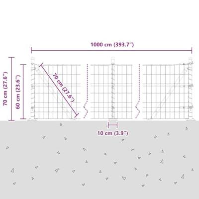 VidaXL Hek met paal zilver 0,6 x 10 m staal