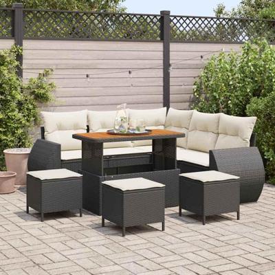 Tuinbankenset 9 pcs Zwart poly rattan