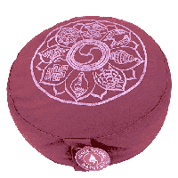 Yogi & Yogini Meditatiekussen Rond Katoen Aubergine - 8 Symbolen - 33 x 16 cm - thumbnail
