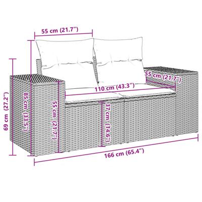 10-delige Loungeset met kussens poly rattan zwart