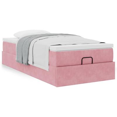 Ottoman bed met matras 90x190cm fluweel roze