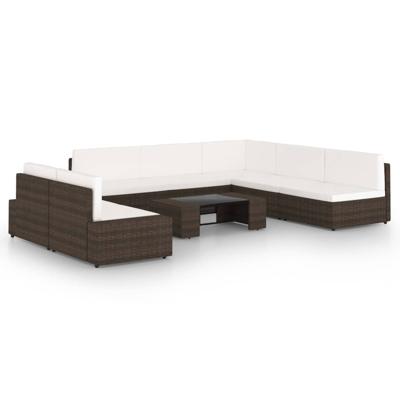 8-delige Loungeset met kussens poly rattan bruin