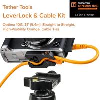 Tether Tools LeverLock & Cable Kit, Optima 10G, 31&apos; (9.2m), straight orange - thumbnail
