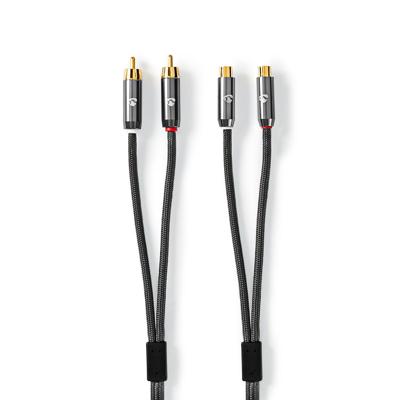 Stereo-Audiokabel | 2x RCA Male - 2x RCA Female | Gun Metal Grey | Gevlochten kabel