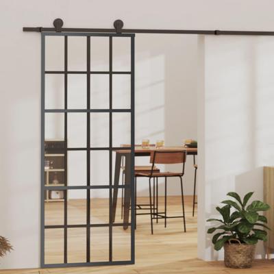VidaXL Schuifdeur met beslag 76x205 cm aluminium en esg-glas VidaXL Schuifdeur met beslag 76x205 cm aluminium en esg-glas