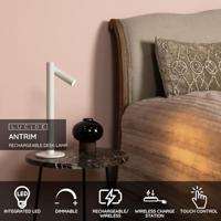 Lucide ANTRIM - Oplaadbare Bureaulamp Binnen/Buiten - Accu/Batterij - LED Dimb. - 1x2,2W 2700K - IP54 - Met draadloos oplaadstation - Wit - thumbnail