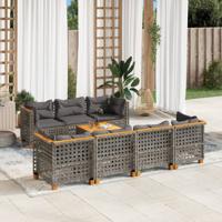 8-delige Loungeset met kussens poly rattan grijs - thumbnail