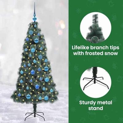 Kunstkerstboom met verlichting en ballenset Groen 150 cm PET