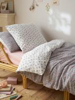 Bedovertrekset en kussensloop in RETRO FLOWERS katoengaas, met gerecycled katoen roze, bedrukt - thumbnail