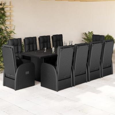 11-delige Tuinset met kussens poly rattan zwart