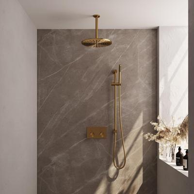 Brauer Gold Edition Thermostatische Regendoucheset Inbouw - Hoofddouche 30 cm - Met Drukknoppen - Handdouche Staaf - Doucheslang - Geintegreerde Glijstang - Geborsteld Goud