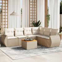 7-delige Loungeset met kussens poly rattan beige - thumbnail