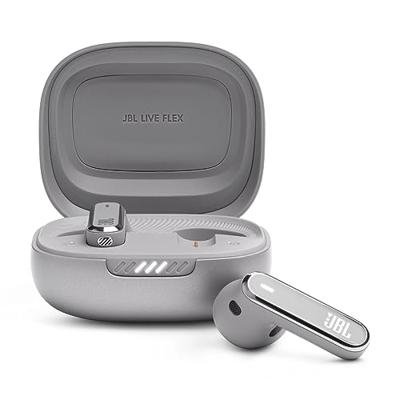 JBL Live Flex Auricolari Wireless Bluetooth, Design Open-Ear Resistente ad Acqua e Polvere IP54, Cancellazione Adattiva del Rumore, 6 Microfoni, Surround, fino a 40 h di Autonomia, Zilver
