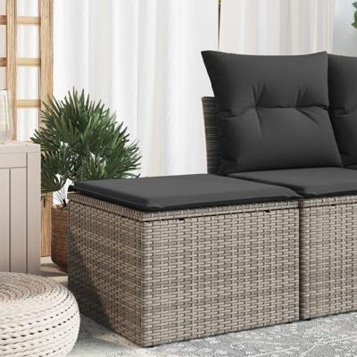 Tuinkruk met kussen 55x55x37 cm poly rattan grijs Tuinkruk met kussen 55x55x37 cm poly rattan grijs