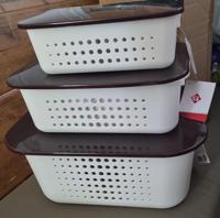 Set van 3 multifunctionele opbergmanden - opbergdozen - met deksel - 3 maten - thumbnail