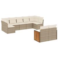 9-delige Loungeset met kussens poly rattan beige - thumbnail