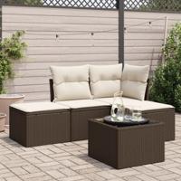 4-delige Loungeset met kussens poly rattan bruin - thumbnail