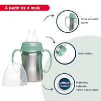 Leerbeker - THERMOBABY - Roestvrij staal - 180 ml - Cactusgroen - Ergonomisch en lekvrij - thumbnail