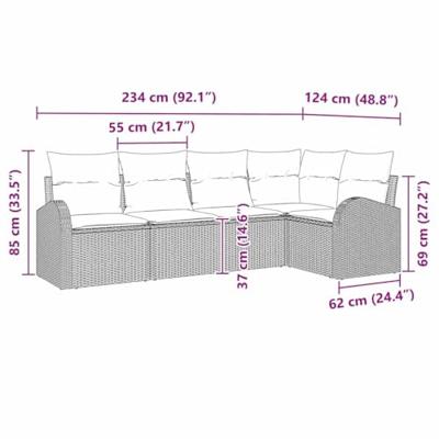 Tuinbankenset met kussen met opslag 5 pcs Grijs poly rattan