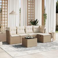 6-delige Loungeset met kussens poly rattan beige - thumbnail