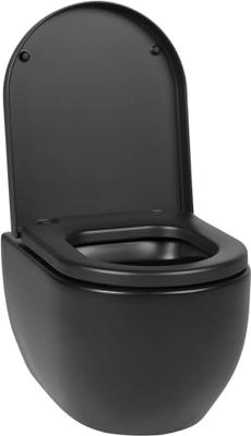 Saqu Home randloos hangtoilet met PowerFlush en quickrelease toiletbril mat zwart