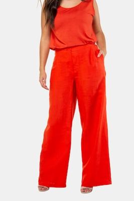 Ulla Popken Broek, wijd gesneden, 2 strookzakken, linnen - Grote Maten