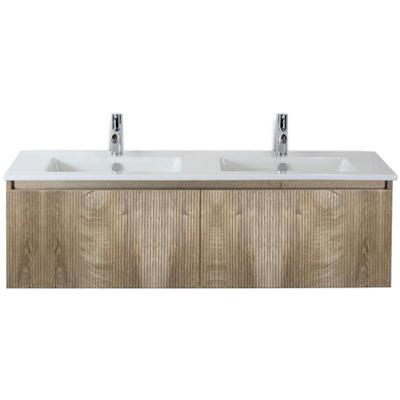 Frozen 3D Badmeubelset 140 cm - Greeplijst in Kleur - Grain Oak - Keramische Wastafel Wit 2 Kraangaten