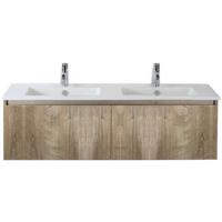 Frozen 3D Badmeubelset 140 cm - Greeplijst in Kleur - Grain Oak - Keramische Wastafel Wit 2 Kraangaten - thumbnail