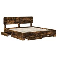 Bedframe met hoofdeinde Gerookt eiken 200 x 200 cm Bewerkt hout - thumbnail
