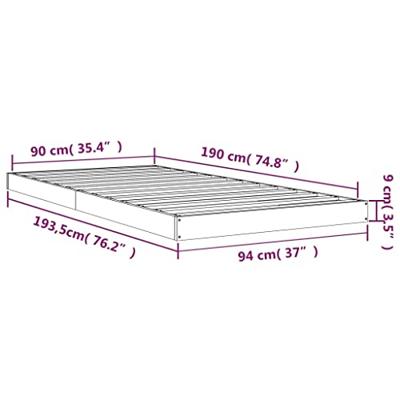 Bedframe massief grenenhout wit 90x190 cm